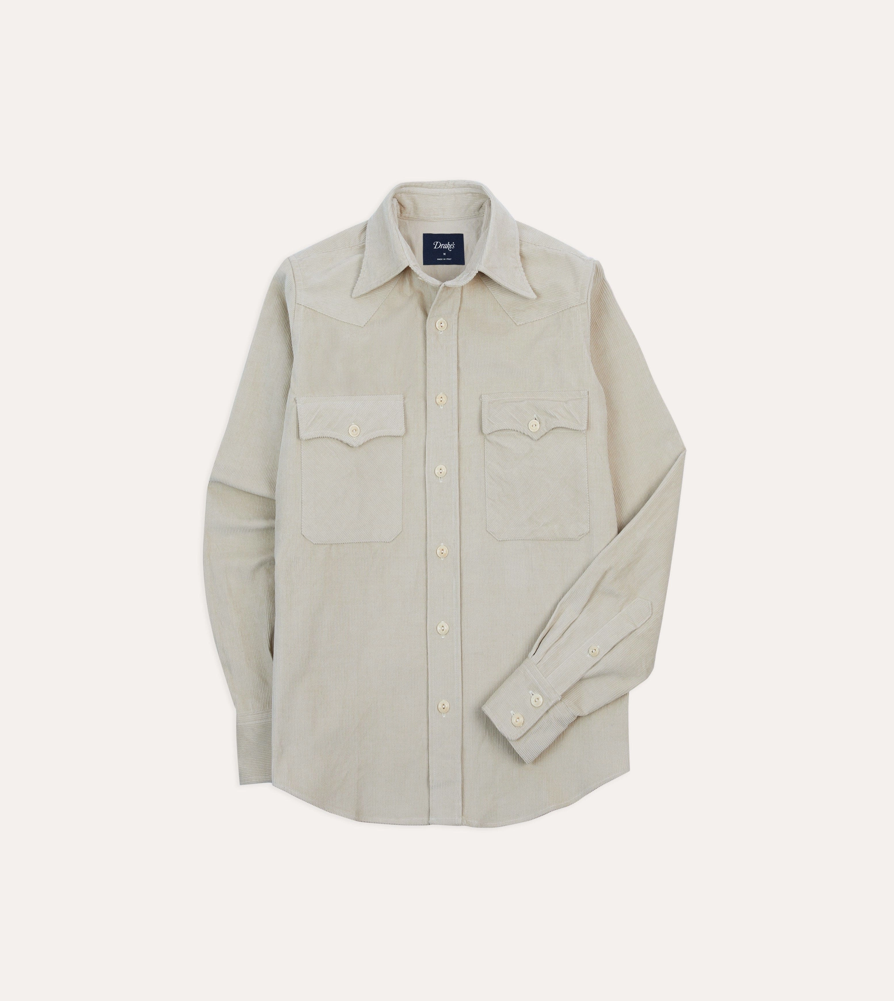 Festival Outfit Ecru Corduroy Two-Pocket Western Shirt