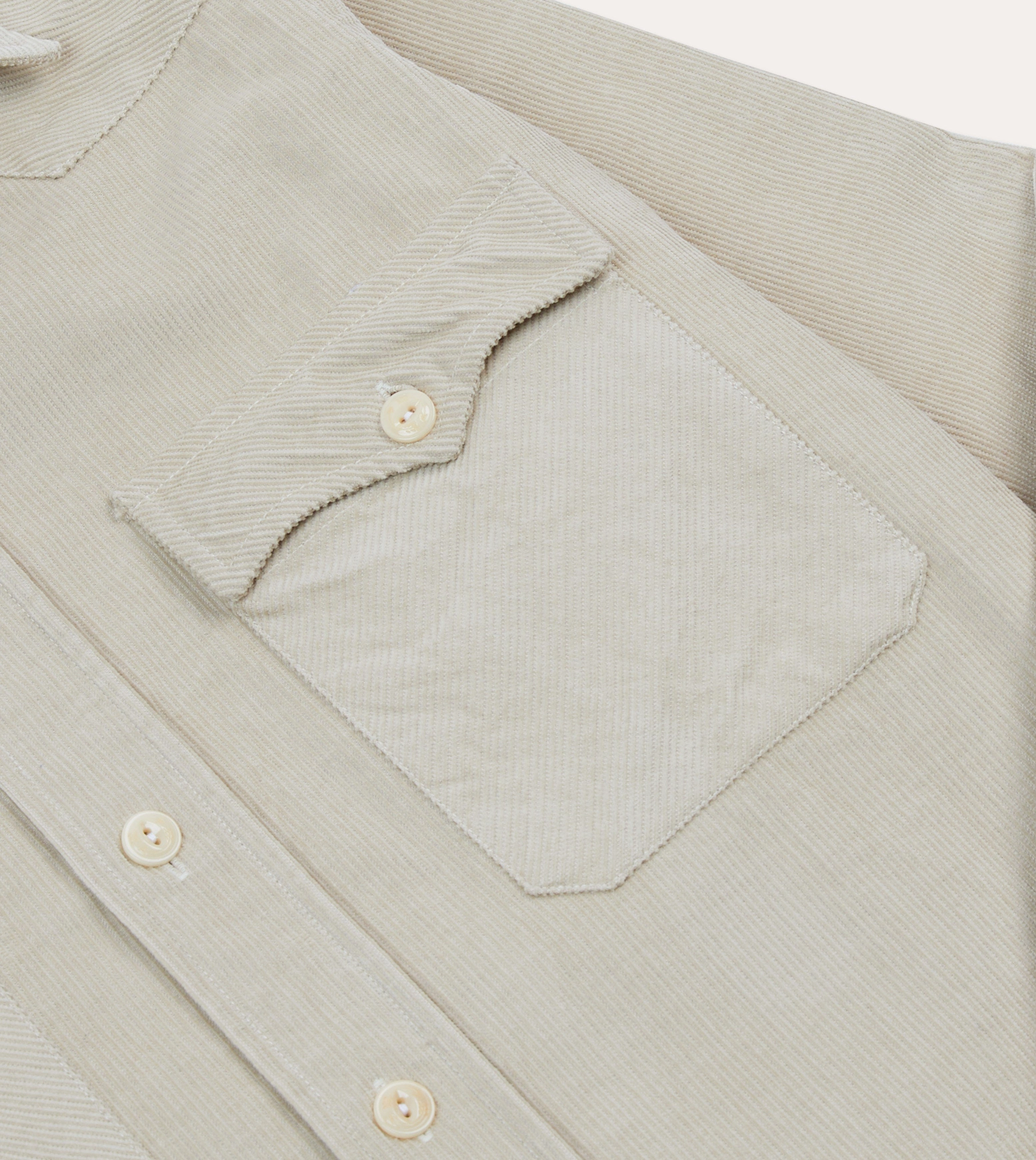 Minimalist Design Ecru Corduroy Two-Pocket Western Shirt