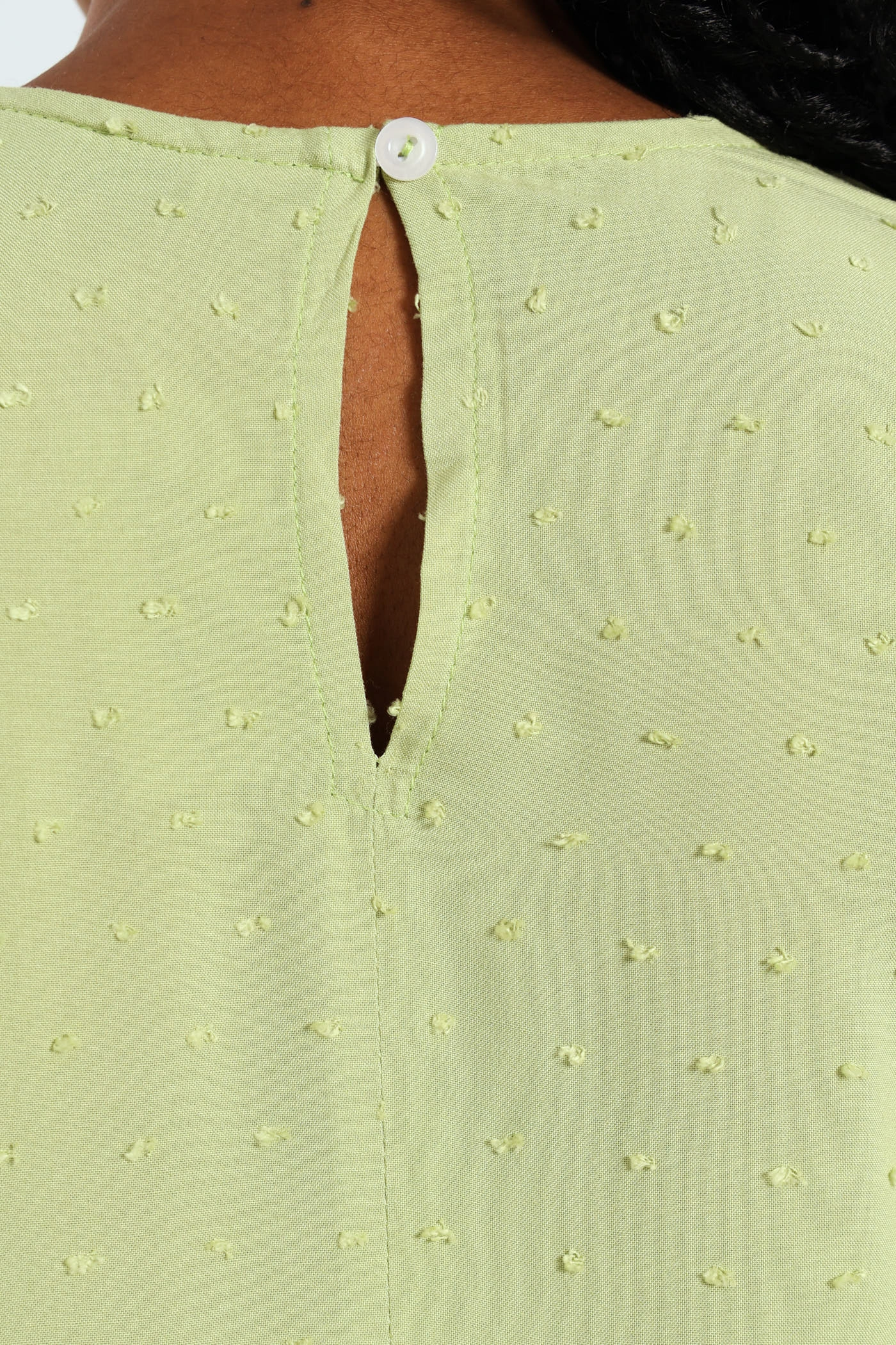 HighElasticity Thread Dobby Clip Spot Popover Babydoll Blouse - Matcha