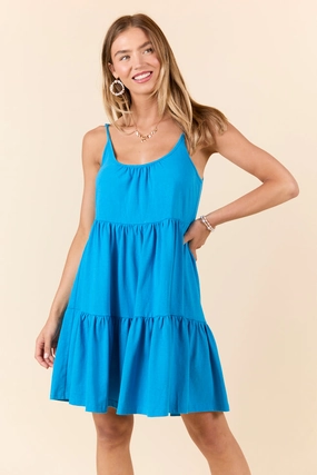 Easy Pretty Dockside Drinks Blue Mini Tiered Knit Dress FINAL SALE