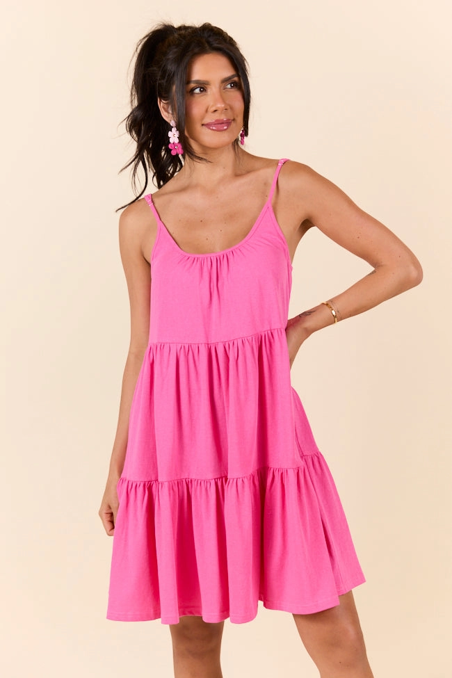 Event Safe Dockside Drinks Pink Mini Tiered Knit Dress SALE