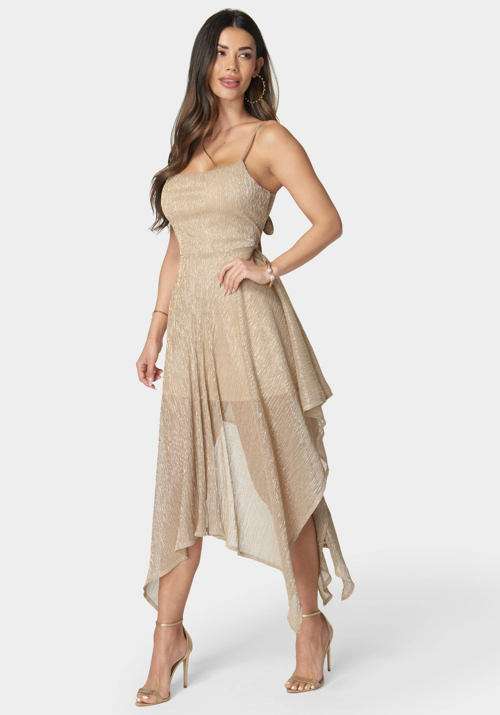 Belted-Style Fashion Layers Dolce Pleat Sharkbite Maxi With Tie Back