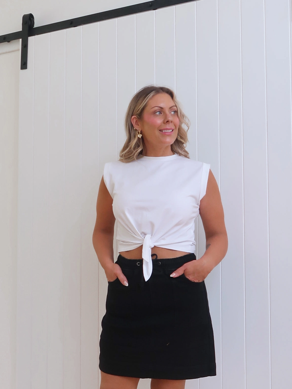 Knox Denim Skirt - Black Polished Fit Roll Up Fasten