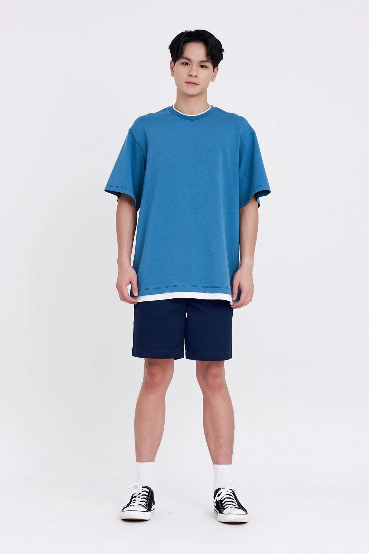 (C) Jersey Double Collar Hem Tee [AT] UltraLightweight Stain Repellent Coating