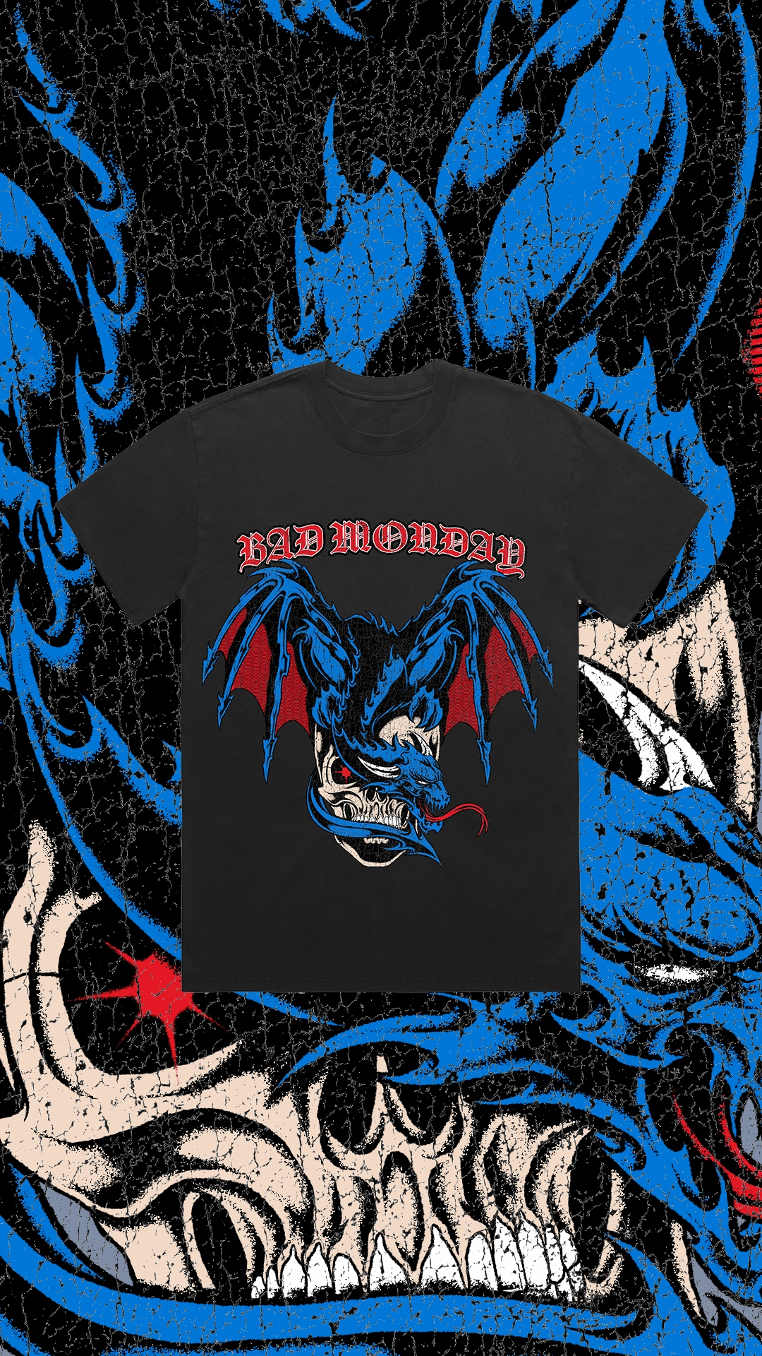 AntiPilling Surface Reversible Layering Tech Dragon Skull Tee / Front Print