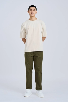 Weekend Wear Classic Fit Drawstring Straight Cut Pants - Army Green [AT]