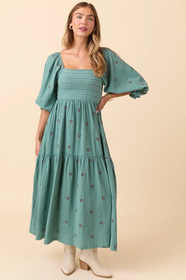 All Day Look Dress To Impress Sage Floral Stitched Smocked Top Dress