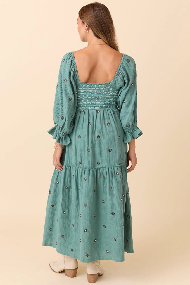 Comfort Fit Dress To Impress Sage Floral Stitched Smocked Top Dress