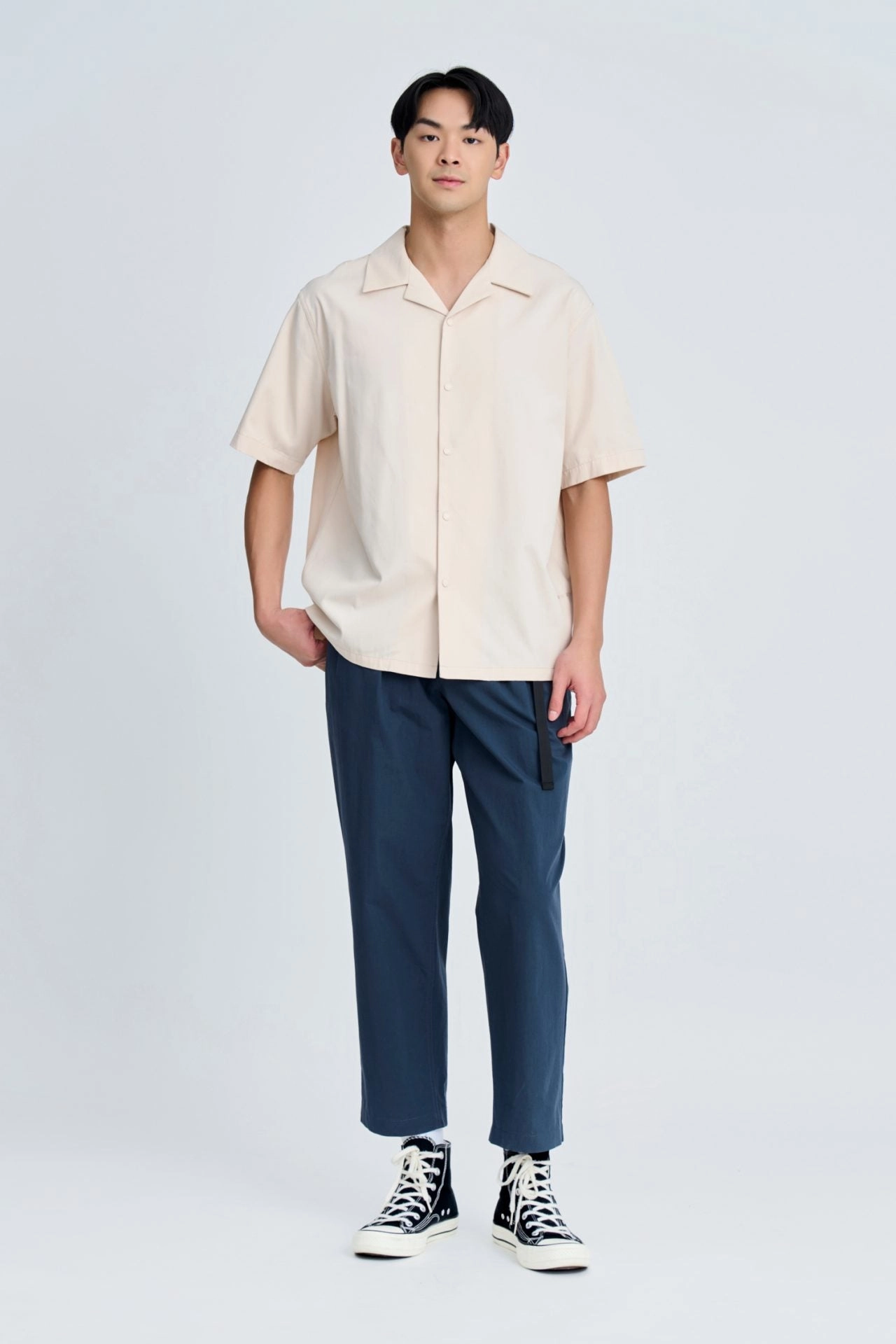 "Rue de L'Restyle" Open Collar Top - Sand [AT] Ruffled edges