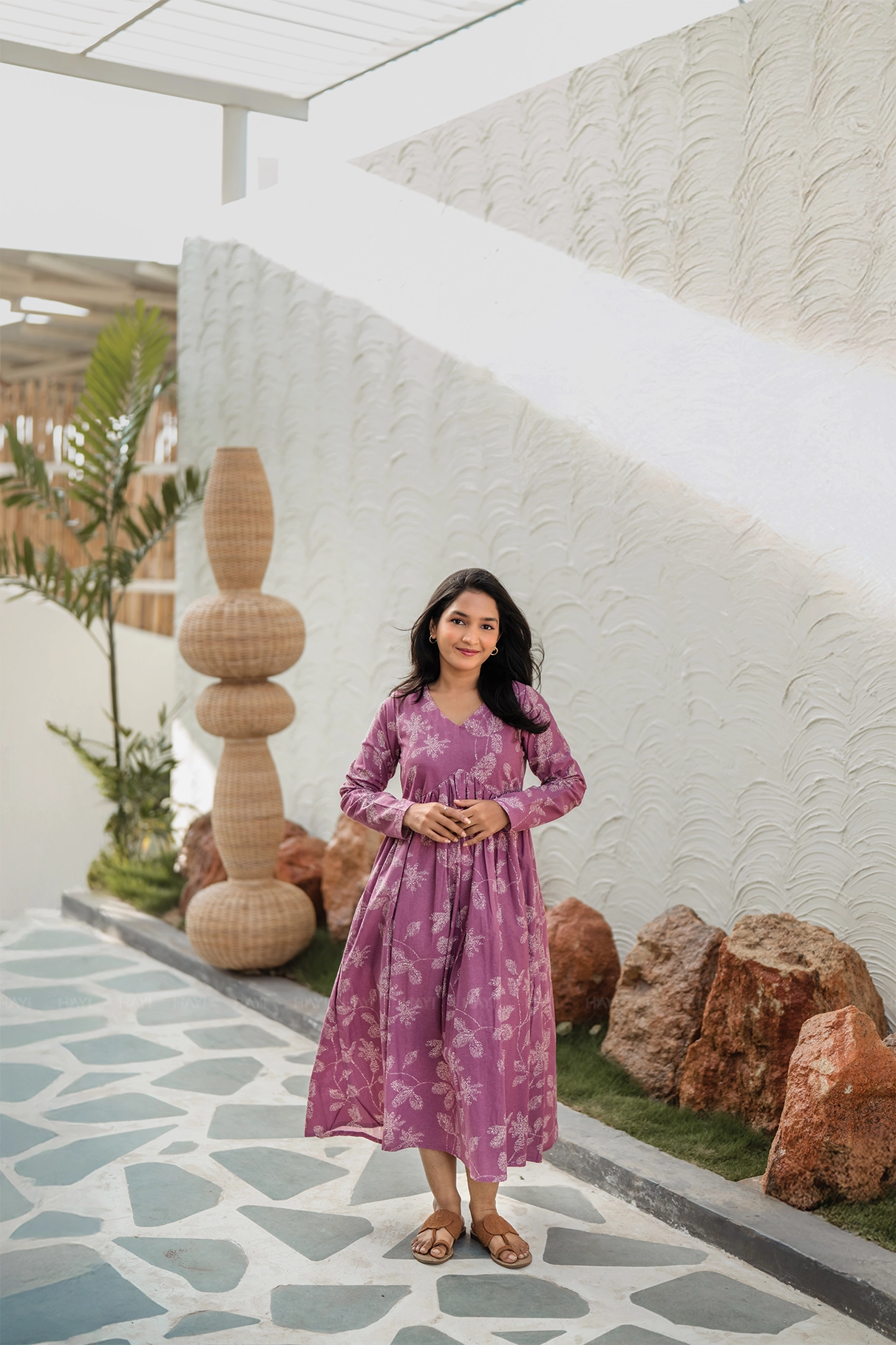 Classic wrap dress Vibrant Light Astral Pink with Aurara Bloom floral printed Cotton Dress