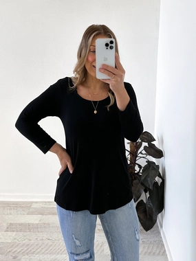 Lynette Long Sleeve Top - Black Beach Vacation High End Product