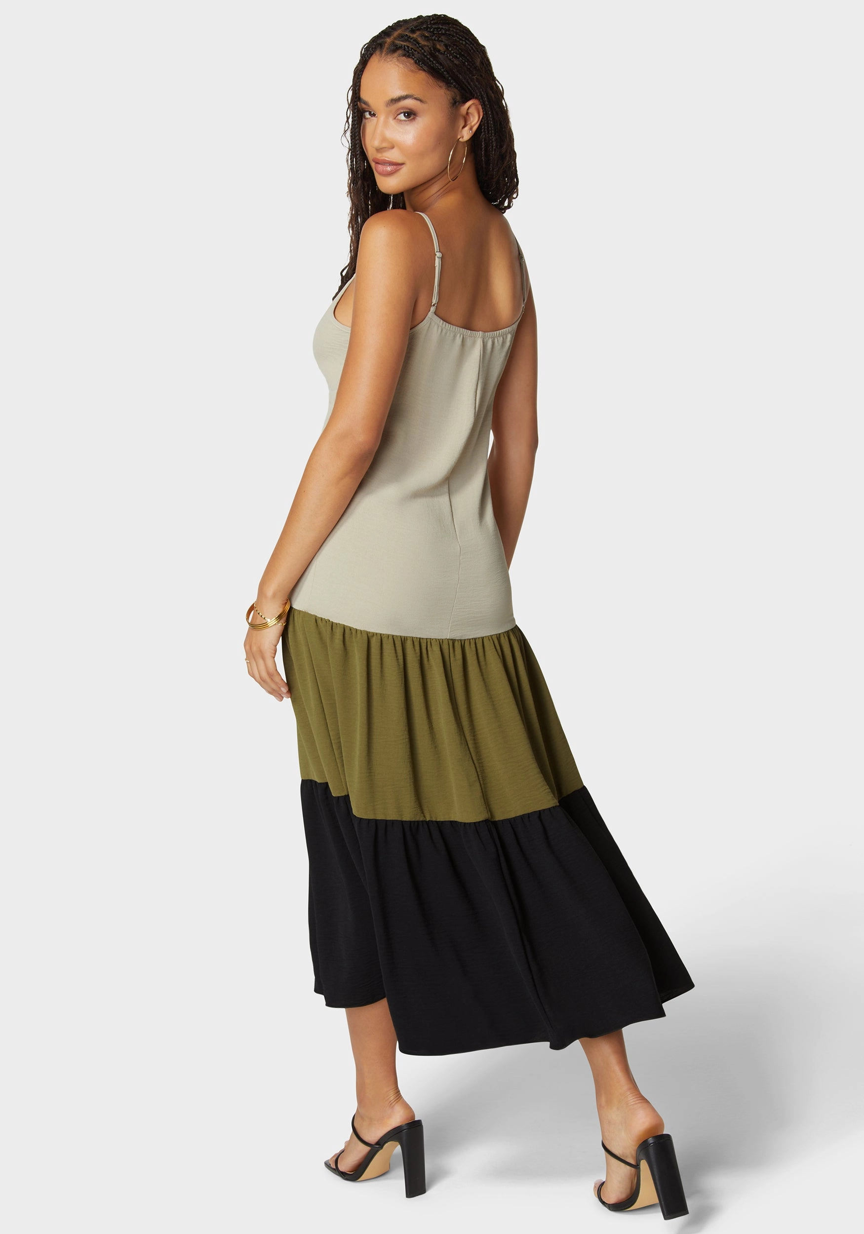 Color Block Tiered Maxi Dress Neutral palette