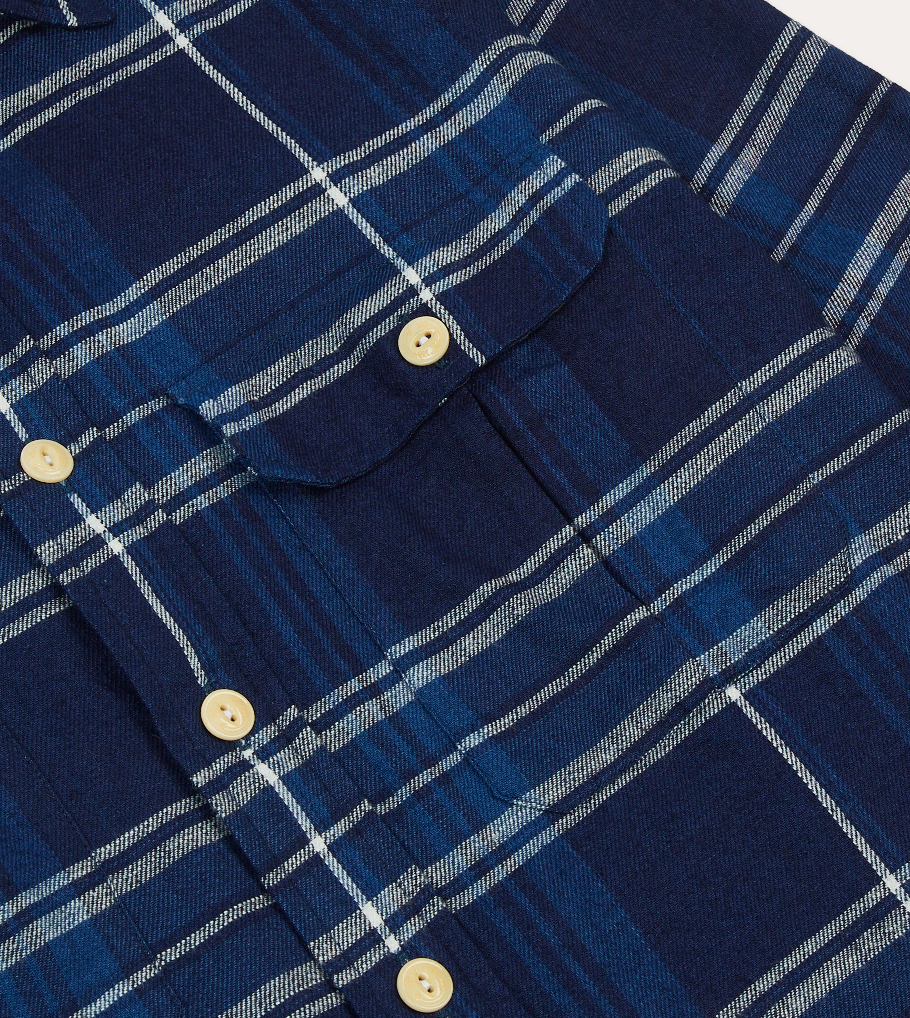 Blue Check Cotton Long Point Collar Work Shirt tall size