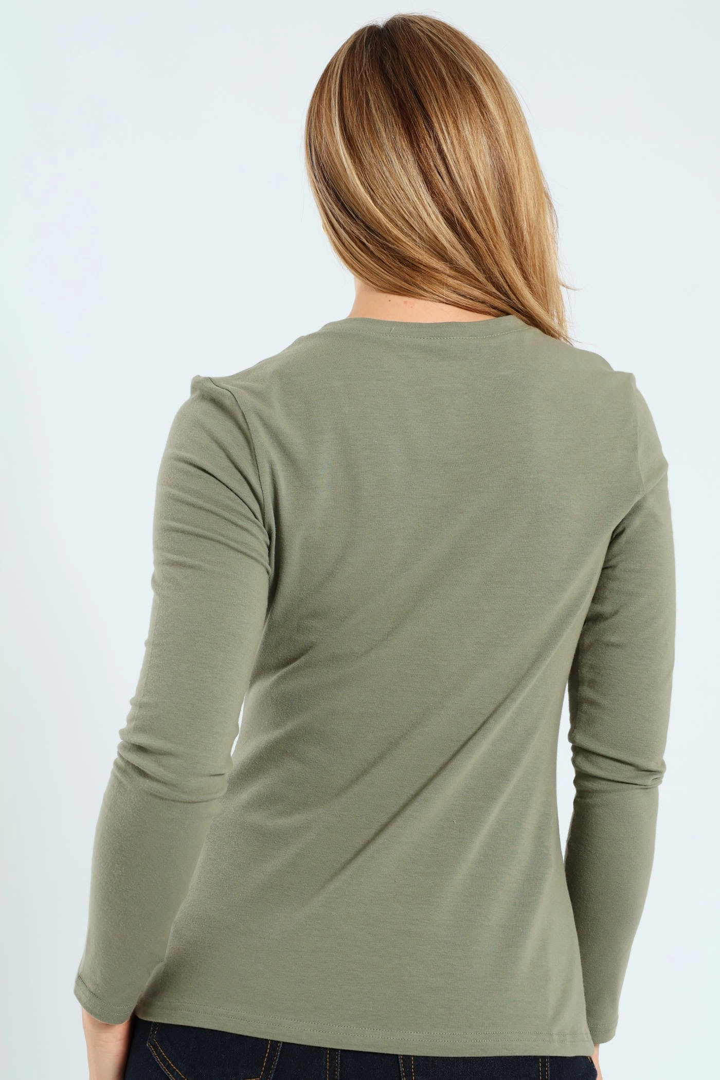 Soft Touch Long Sleeve Cotton Lycra Crew Top - Artichoke Green
