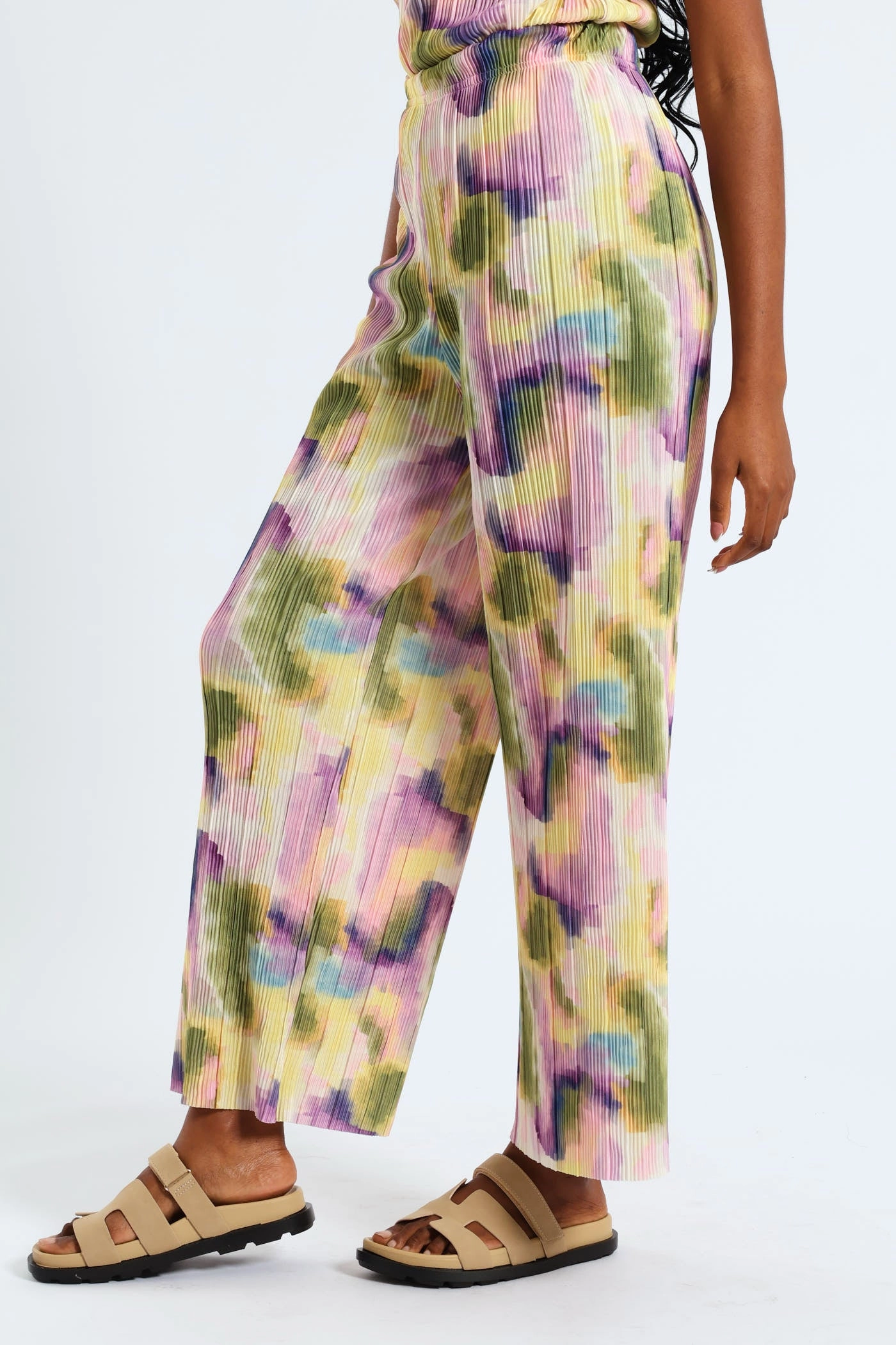 Pull-On Printed Plisse Wideleg Pants - Multi Ripstop Texture