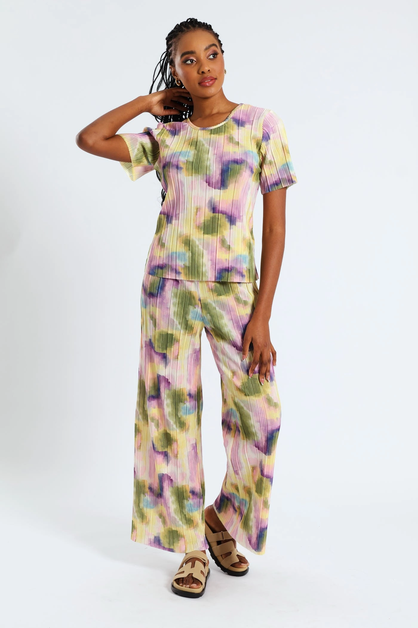 Day Wear Air Flow Pull-On Printed Plisse Wideleg Pants - Multi