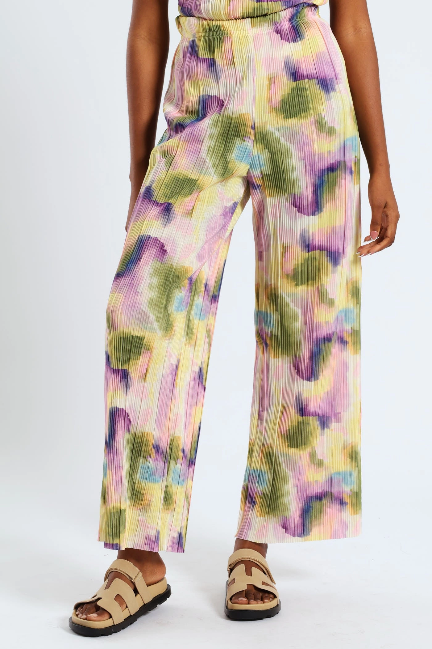 Stay Fresh Pull-On Printed Plisse Wideleg Pants - Multi