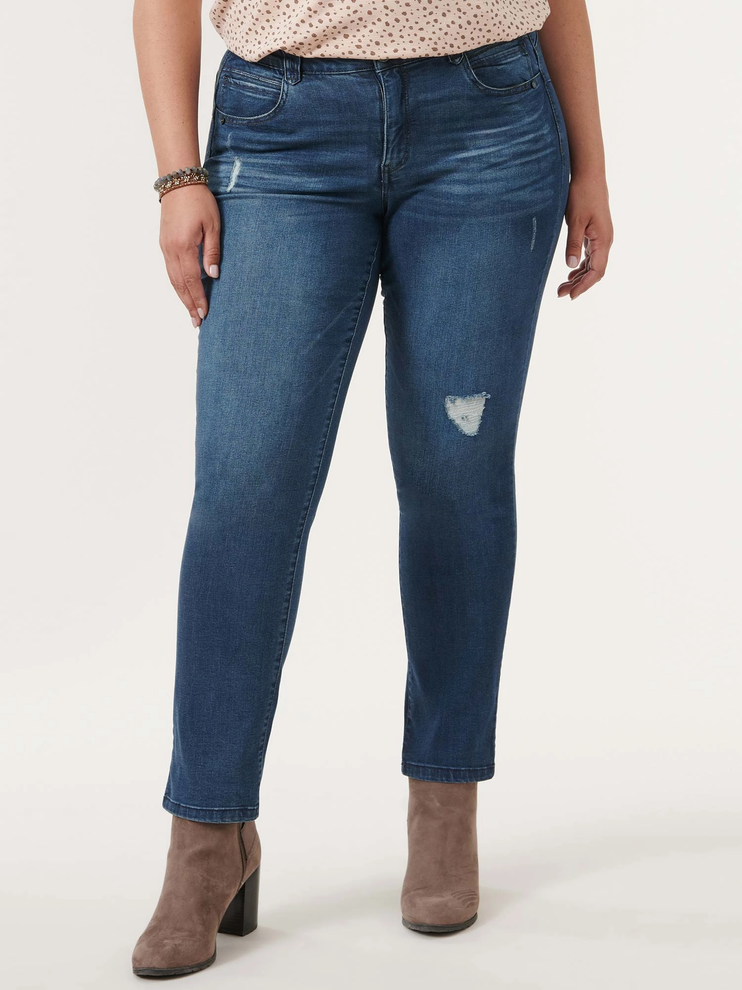 Style Focus "Ab"solution? Blue Vintage Denim Plus Straight Leg Jeans