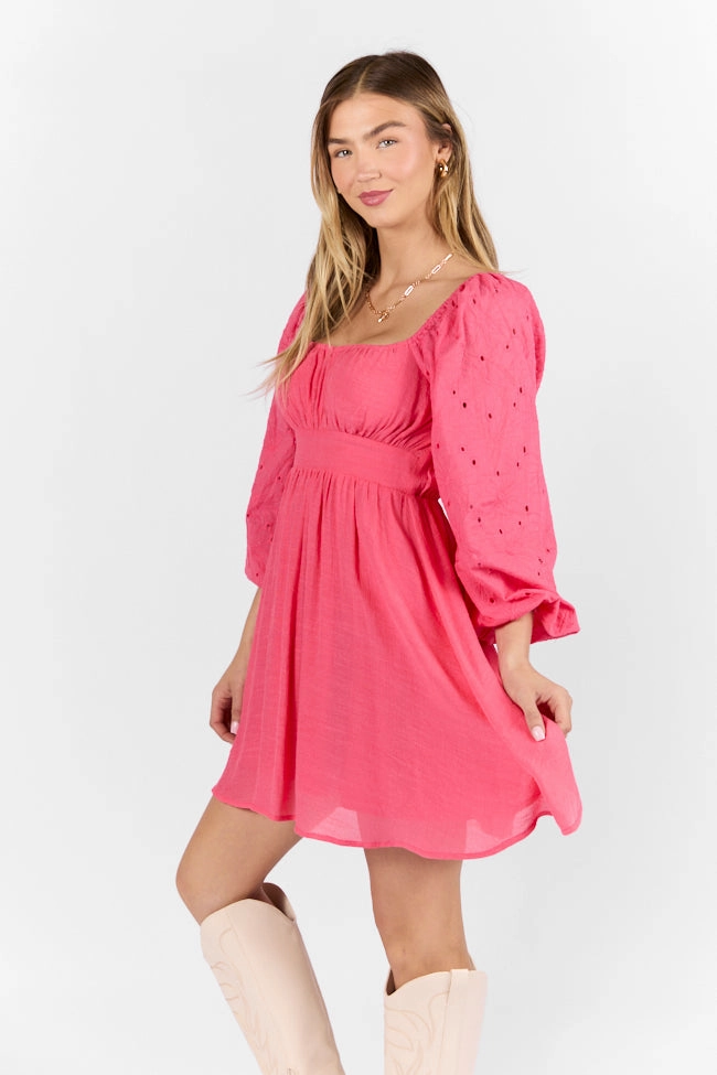 Beautiful Thoughts Pink Lace Sleeve Mini Dress FINAL SALE Playful Cut Minimalist Design