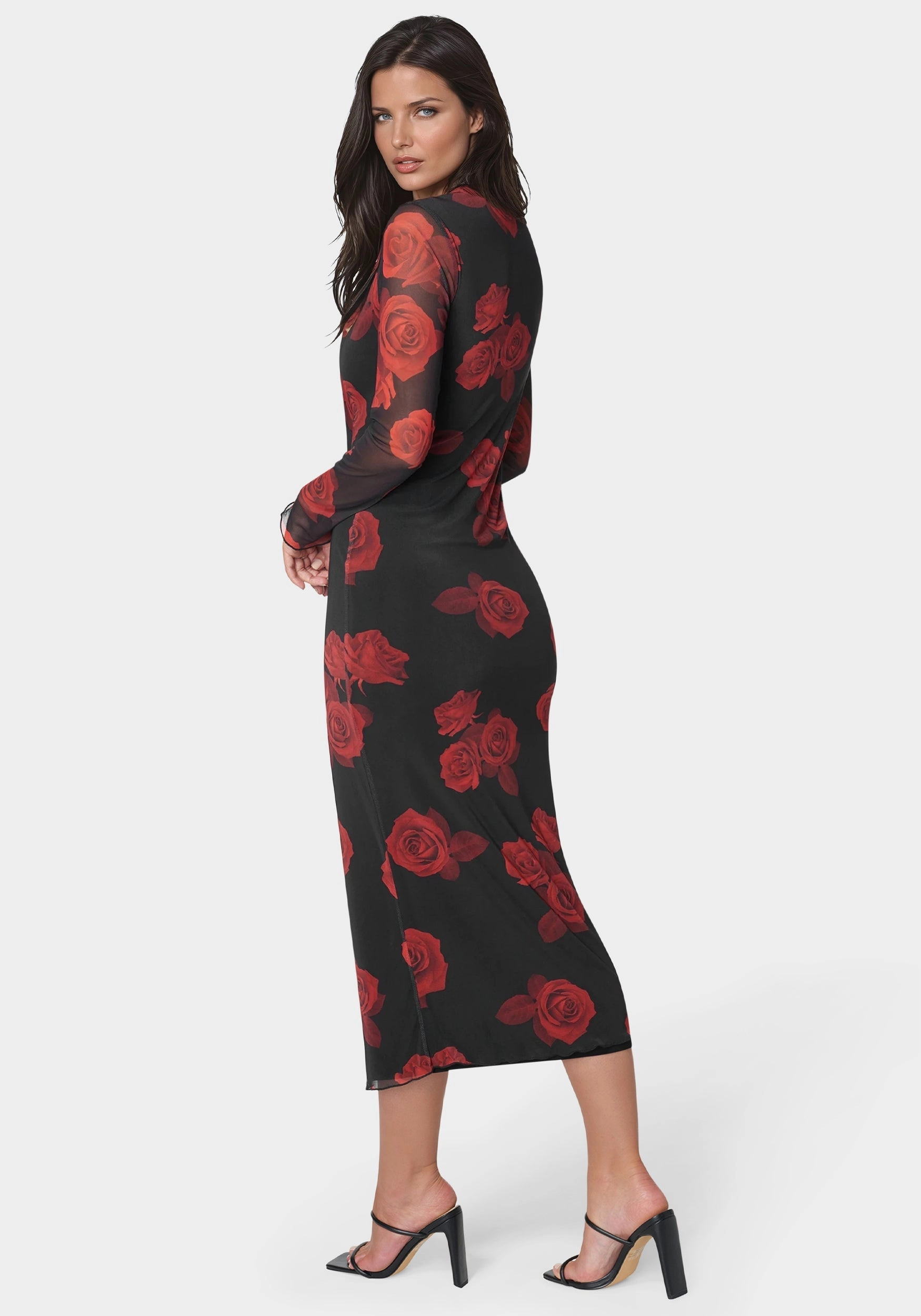 Long Sleeve Printed Powermesh Maxi Calm Tone