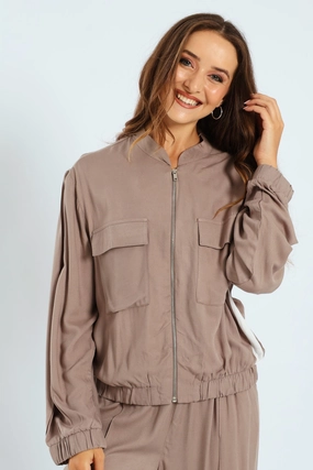 Flexible Shoulder Panels Practical Cold Piece Utility Pocket Bomber With Sportstripe - Taupe