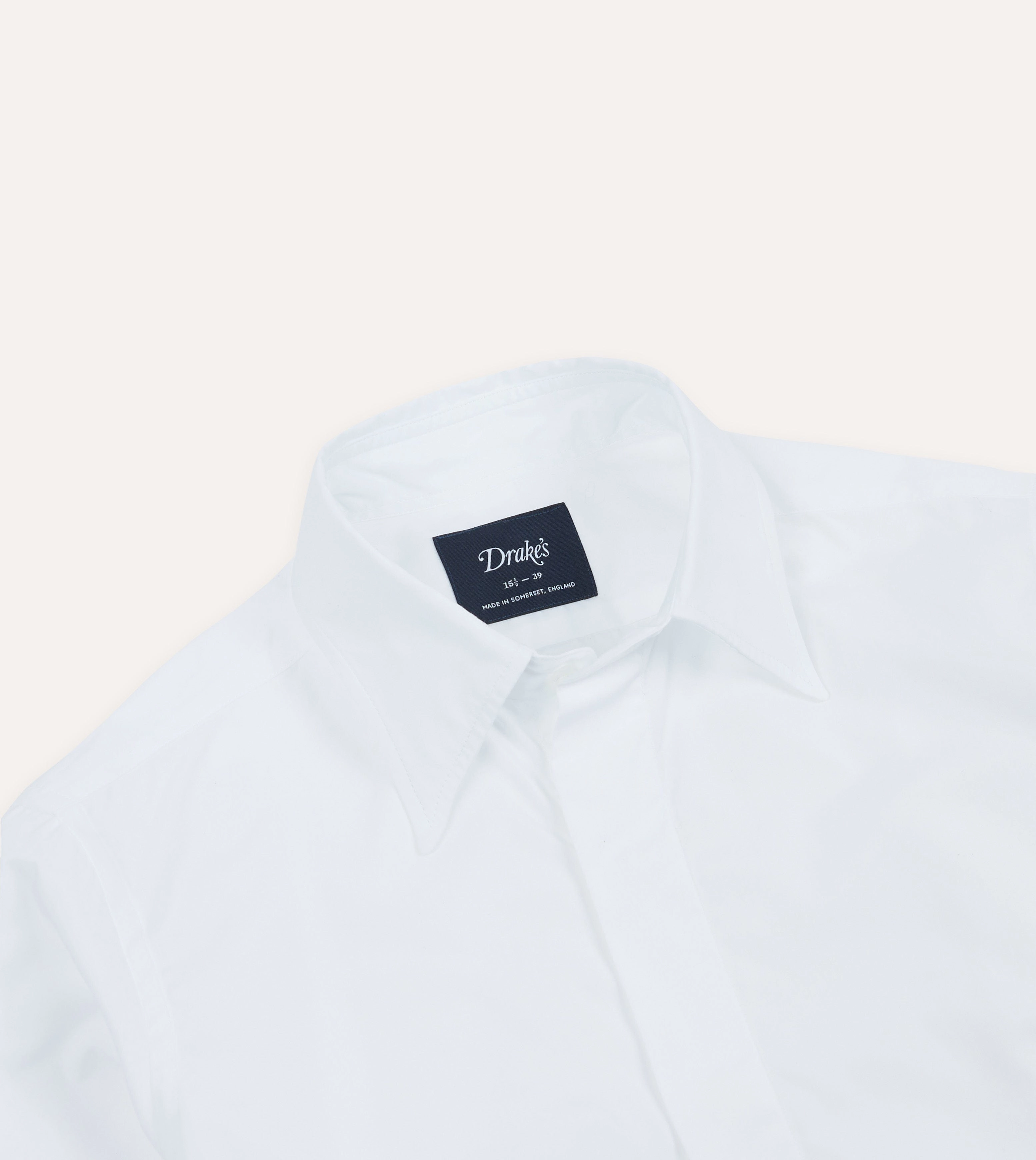 White Cotton Long Point Collar Dinner Shirt Snag Free Surface