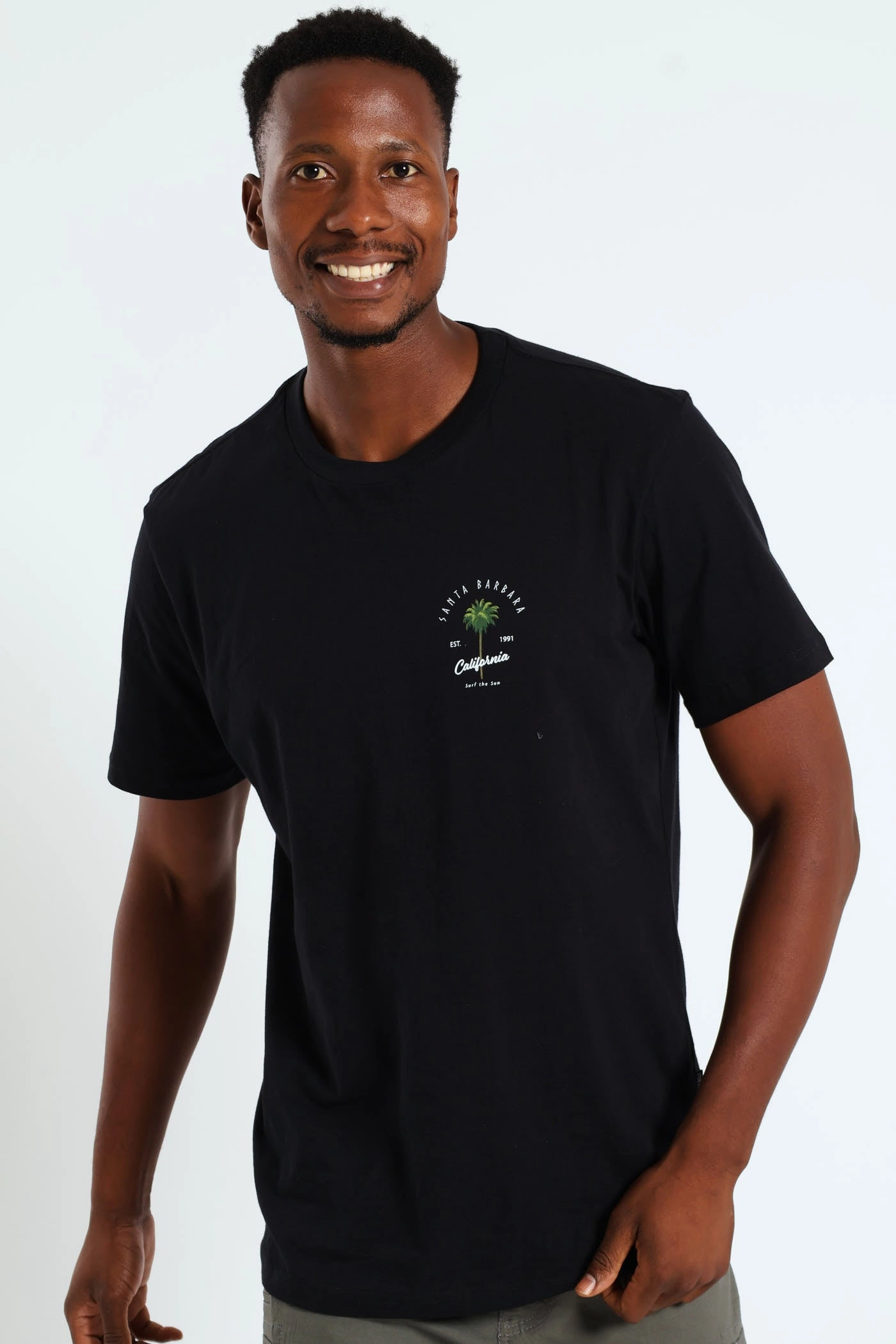 Santa Barbara Front & Back Print Tee - Black Daily Comfort Style NonRestrictiveCut