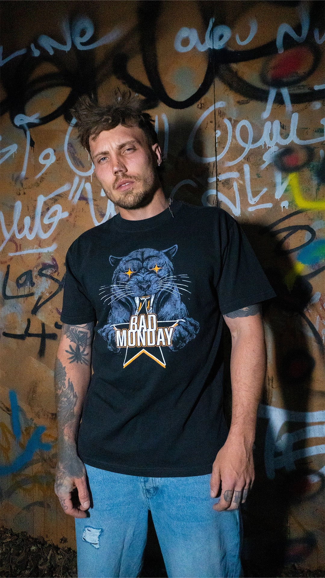 Sheer Overlay Material Star Heavy Tee / Front Print