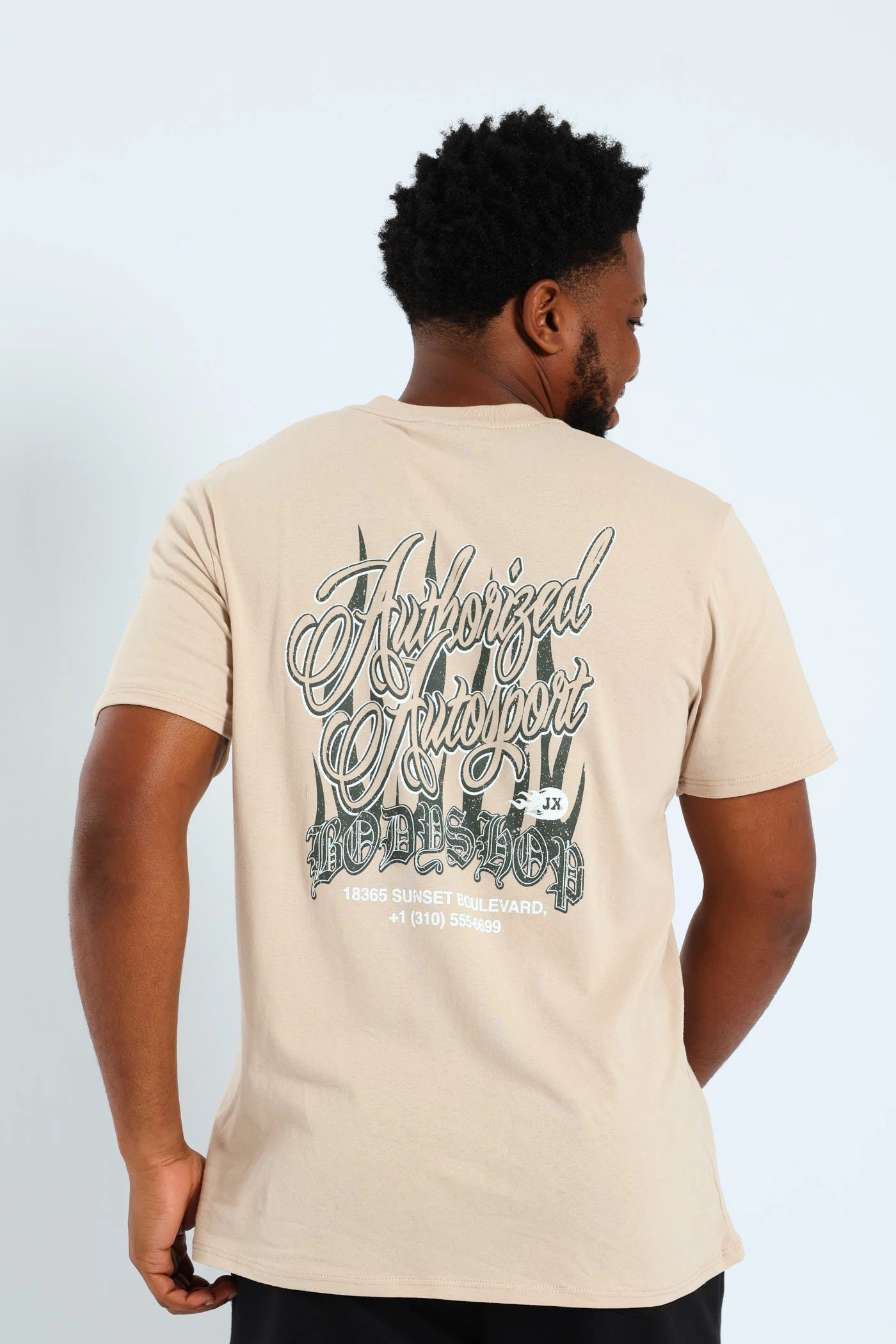 Sustainable Scoop neck femininity Authorized Front & Back Printed Tee - Stone