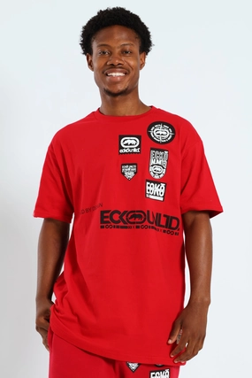 Multi Badge Tee - Red Street Comfort Minimalistic Wear