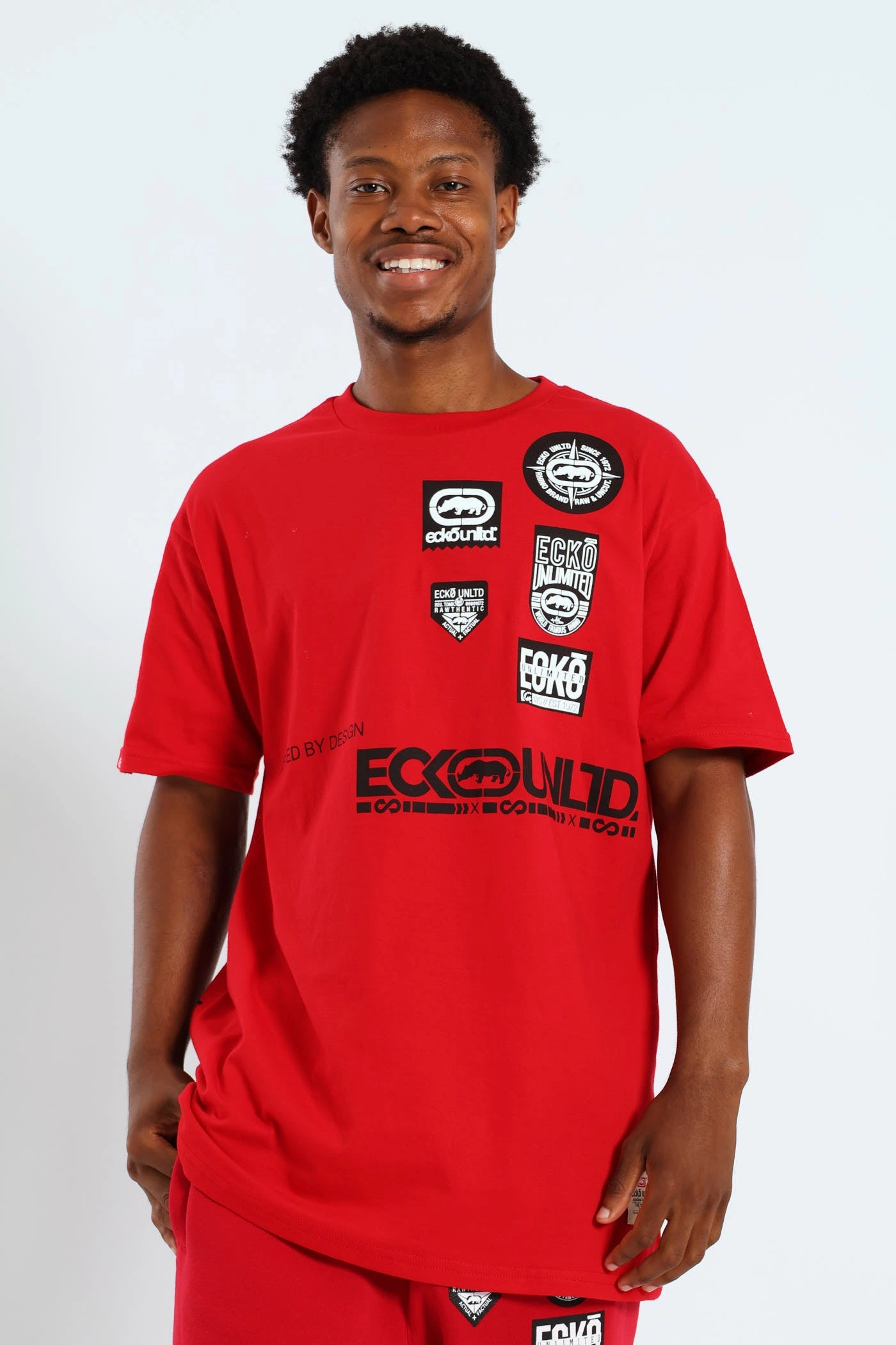 Multi Badge Tee - Red Street Comfort Minimalistic Wear