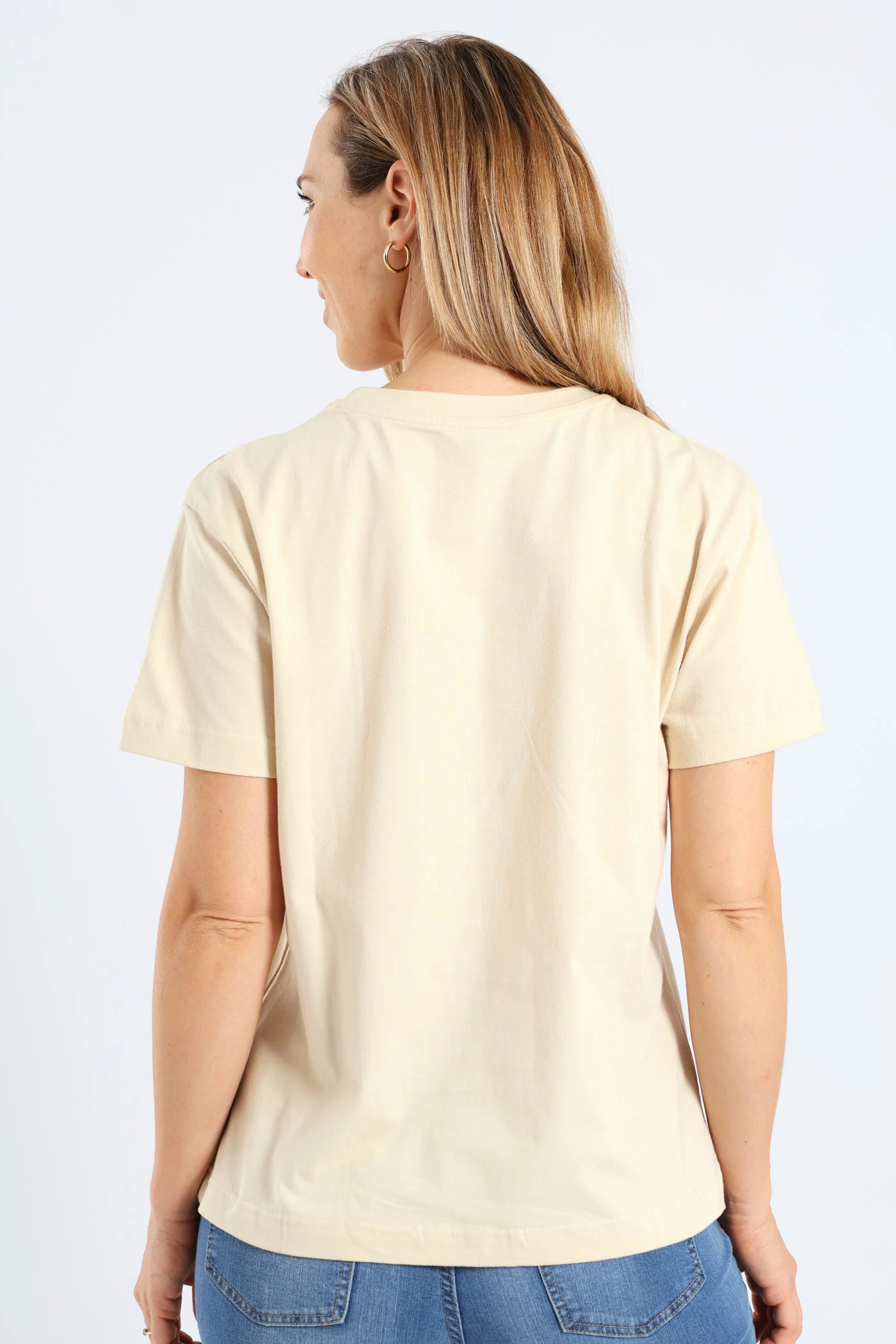 Short Sleeve Rib Neck Tullip 3-D Bow Tee - Light Stone Multipanel Construction