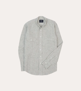High-End Finish Reinforced Hems Ecru Check Linen-Cotton Mandarin Collar Shirt