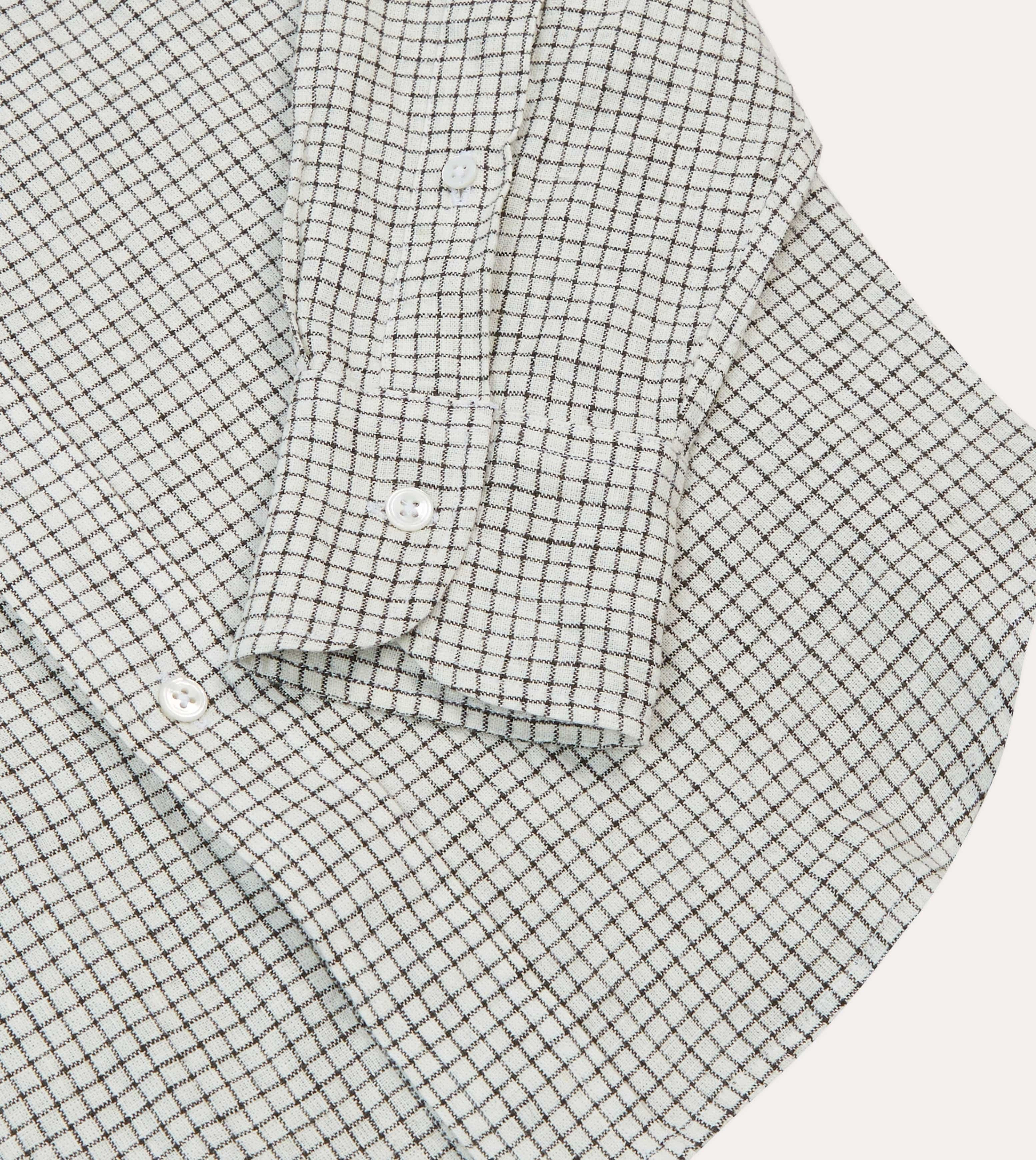 Classic Appeal Ecru Check Linen-Cotton Mandarin Collar Shirt