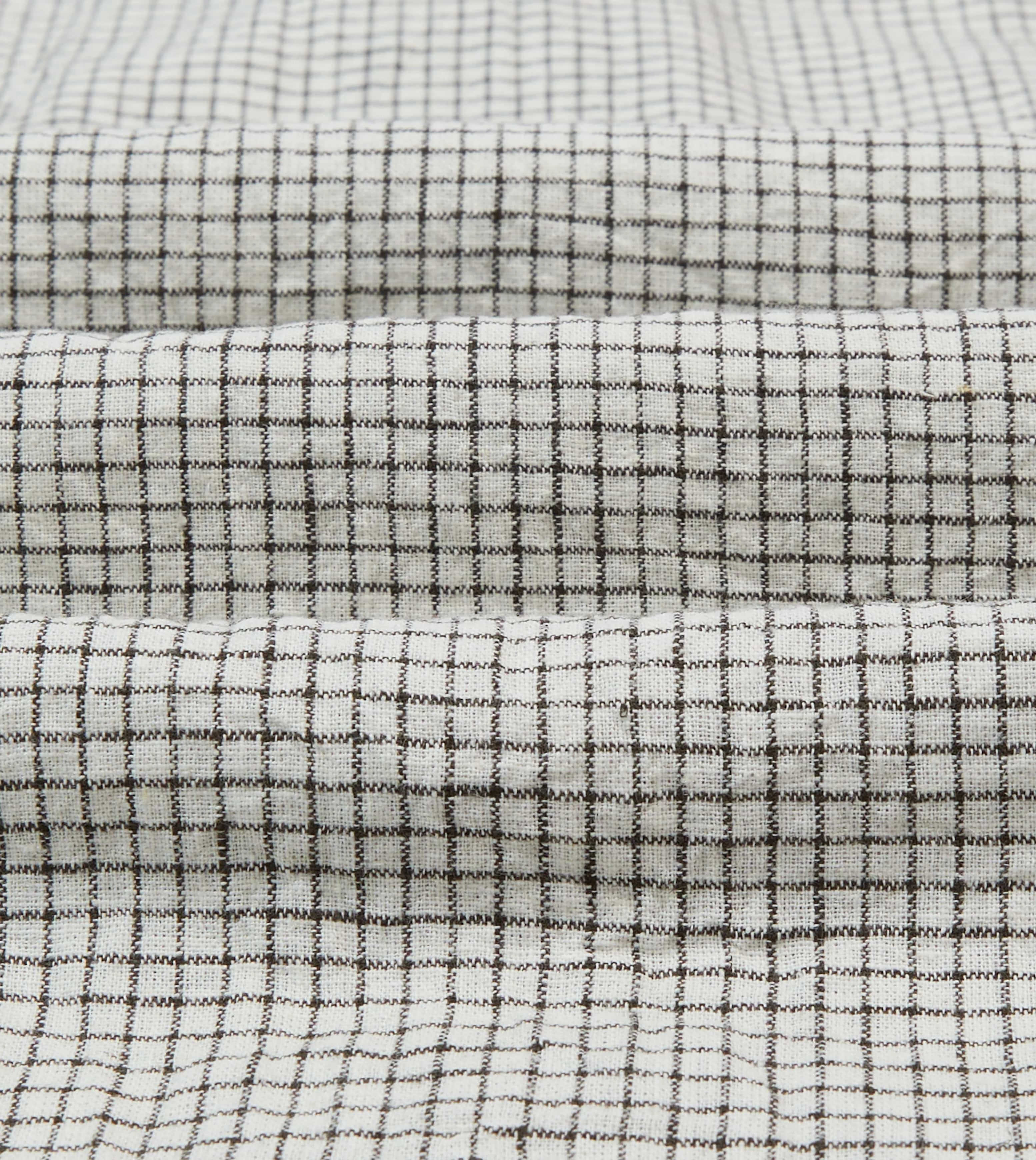 Ecru Check Linen-Cotton Mandarin Collar Shirt Split hem Minimalist fashion