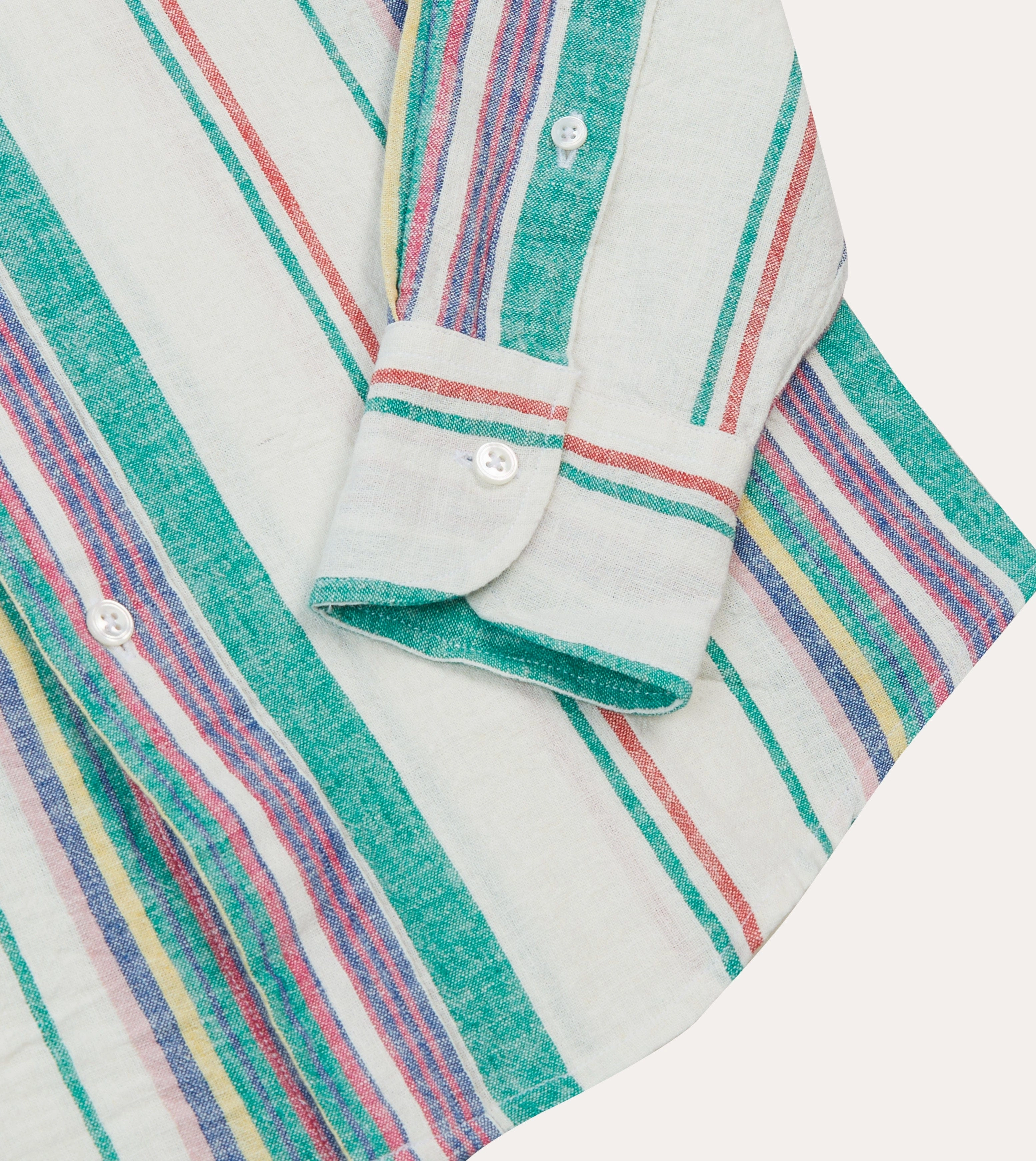 Lace Accent Lightweight Comfort Ecru, Purple and Green Stripe Linen-Cotton Long Point Collar Shirt