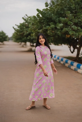 Polished look dress Light Green with Retro Bloom floral printed Viscose Dress