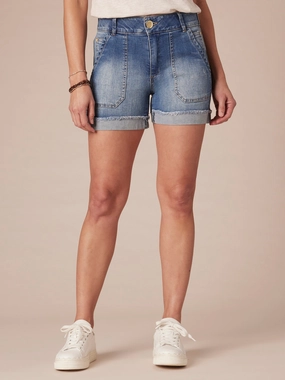 Odor Control Coating Anti Pilling Technology "Ab"solution? High Rise Vintage Blue Denim 4 1/2" Shorts