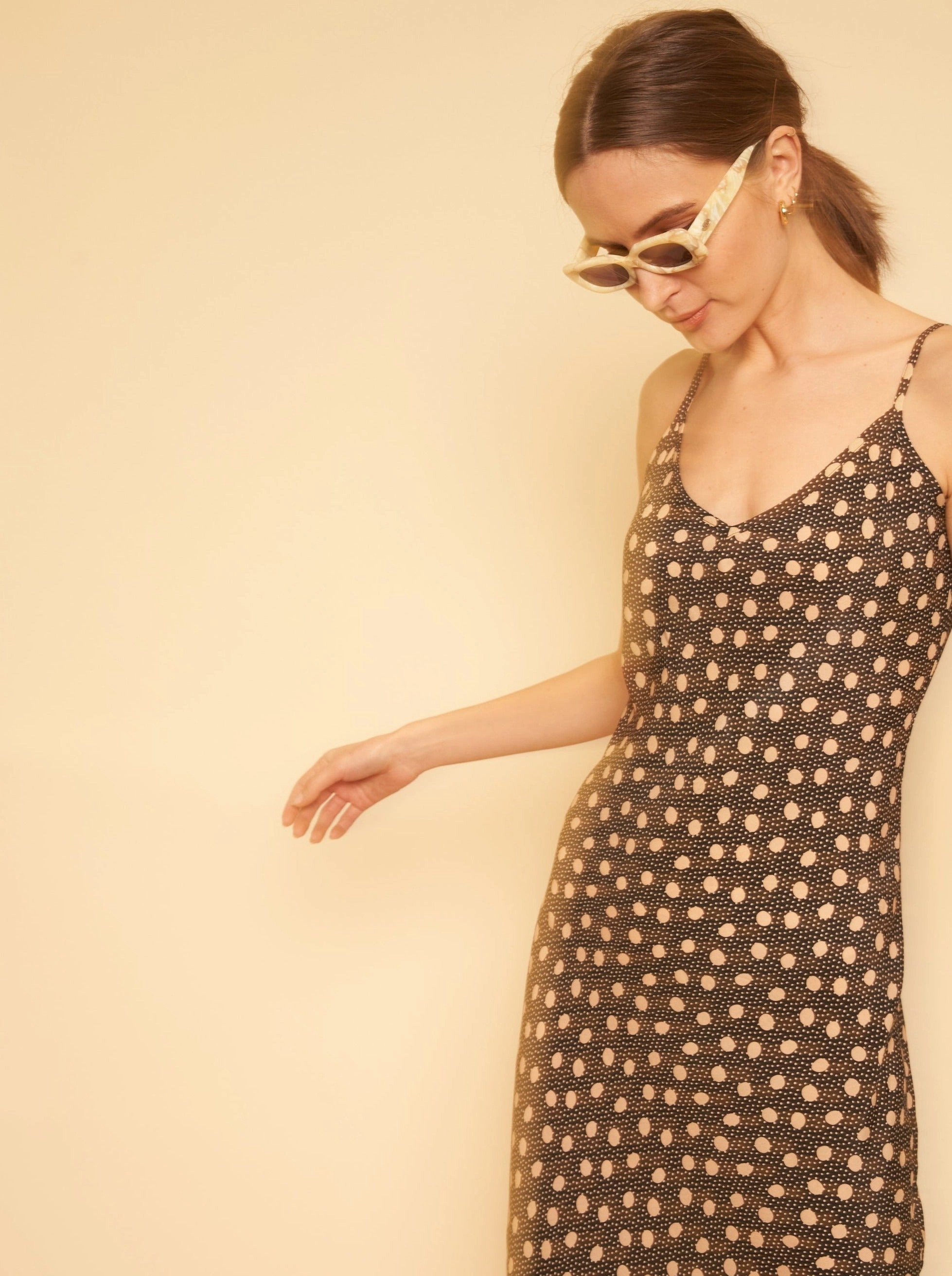 Freya Slip Dress - Polka Dot Perfectly Fitted Natural Form