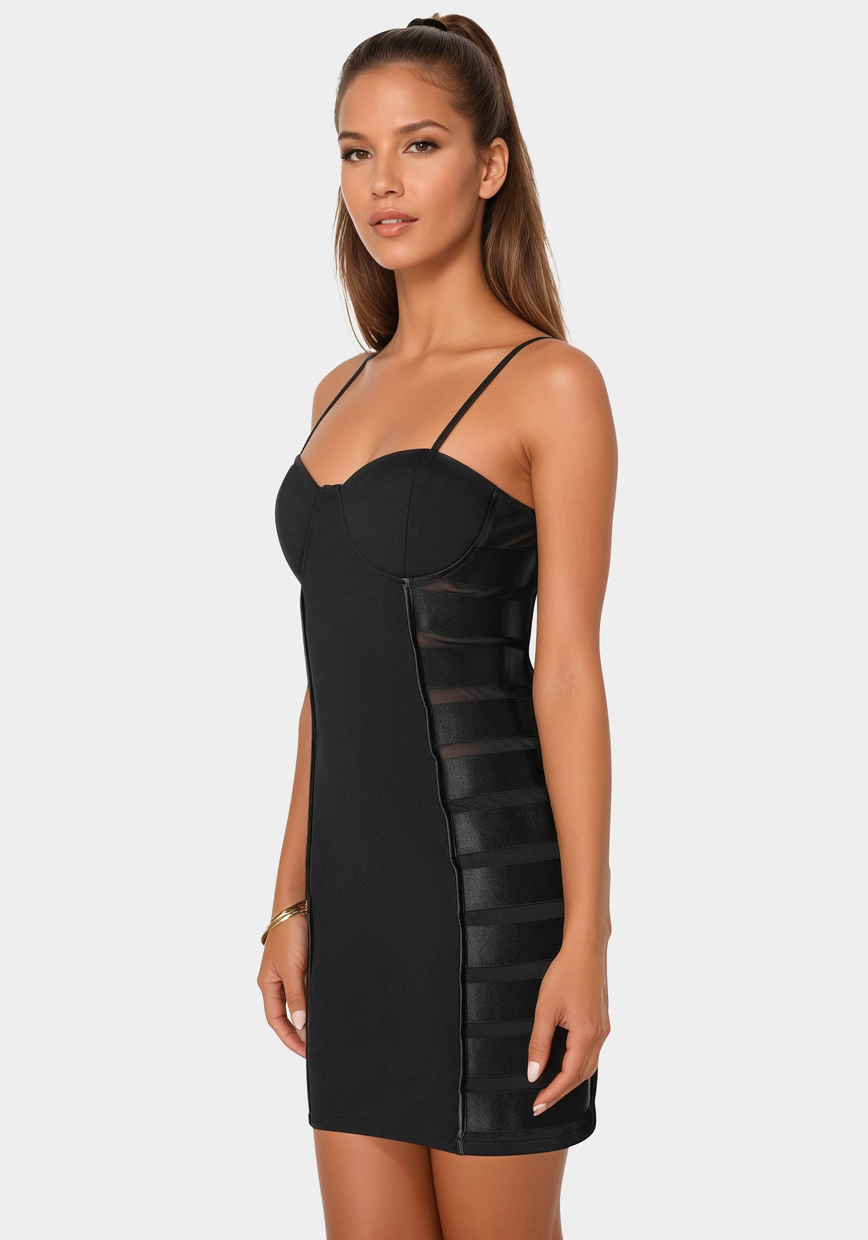 Mesh Side Inset Mini Dress Refined Presence Bold Look