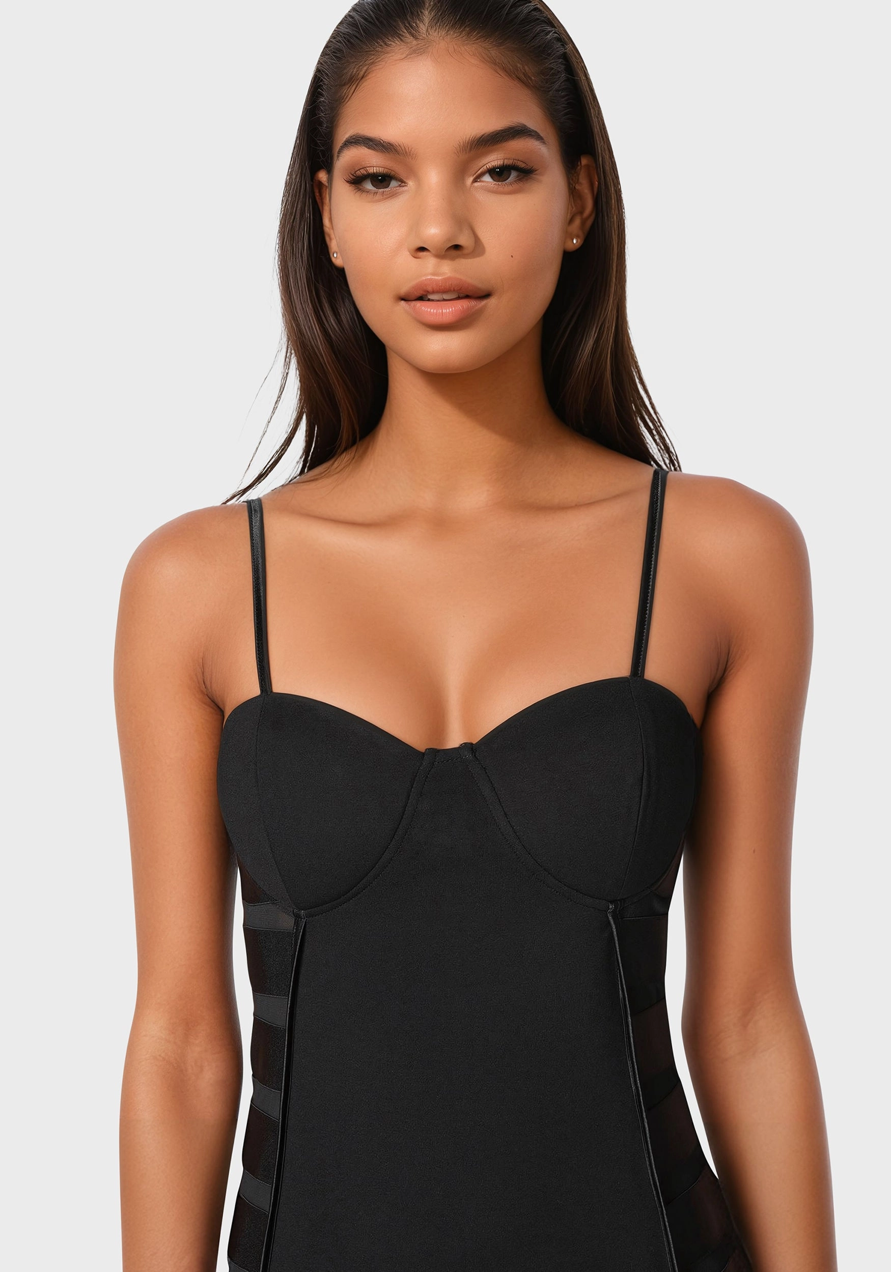 Flattering Layer Mesh Side Inset Mini Dress