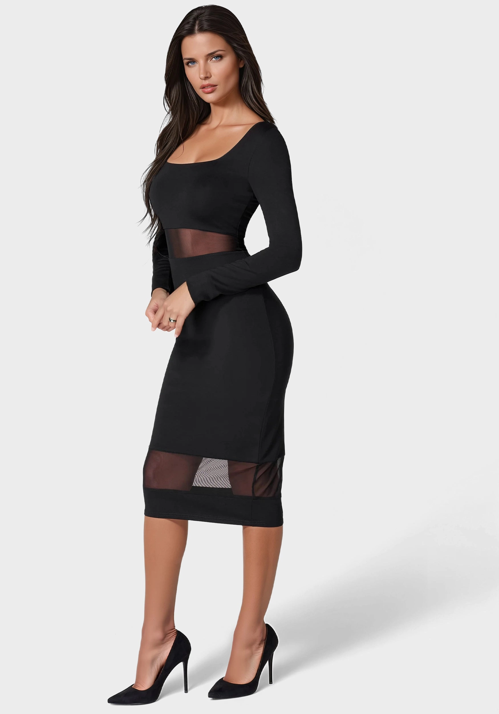 Square Neck Mesh Inset Dress Clean Base