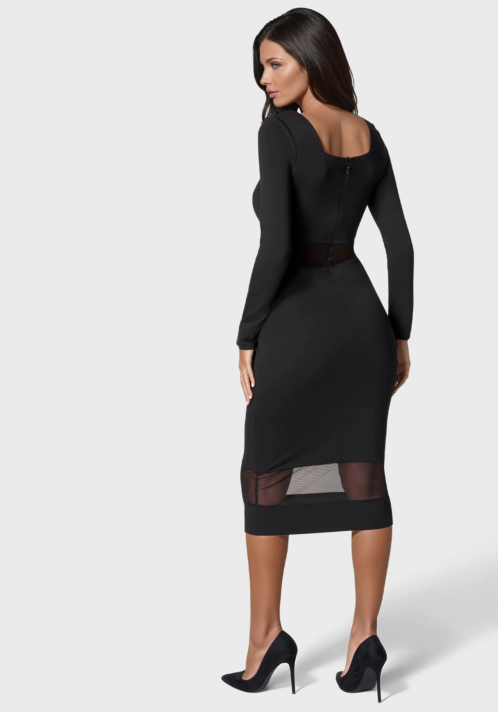 Square Neck Mesh Inset Dress Trendy Wearable Grab Quick