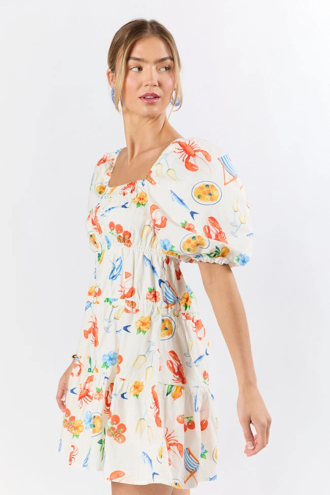 Perfectly Fit Look Floral design Everything I Love White Multi Icon Print Mini Dress FINAL SALE