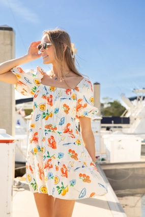 Everything I Love White Multi Icon Print Mini Dress FINAL SALE Curvy Glam Timeless Line