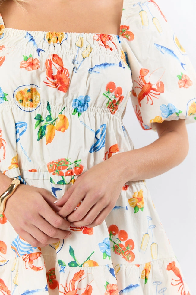 Everything I Love White Multi Icon Print Mini Dress FINAL SALE Casual Style Wear Flowy-Shape