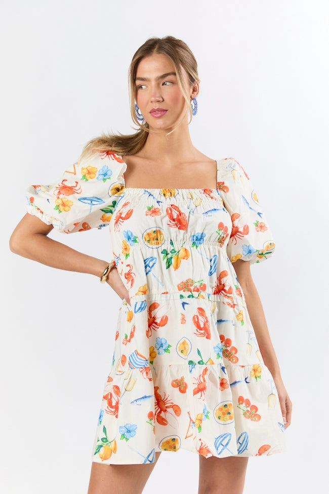 Flattering Silhouette Wear Everything I Love White Multi Icon Print Mini Dress FINAL SALE