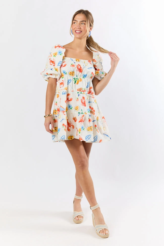 Fresh Form Everything I Love White Multi Icon Print Mini Dress FINAL SALE