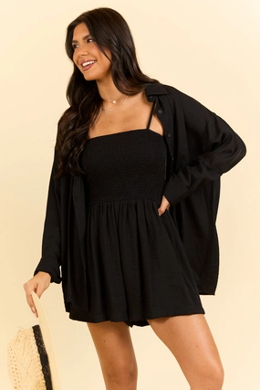 Dreamy Escape Black Romper and Button Down Set SALE Neutral Mood Gentle Flow