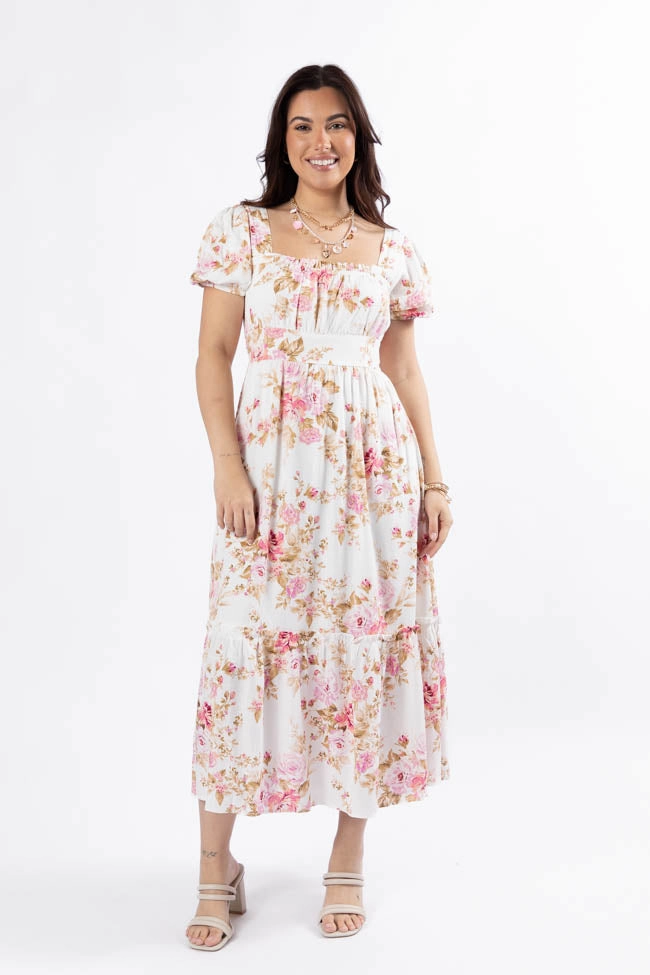 Small Town Smoke Show Pink Multi Floral Midi Dress FINAL SALE Slim-fit